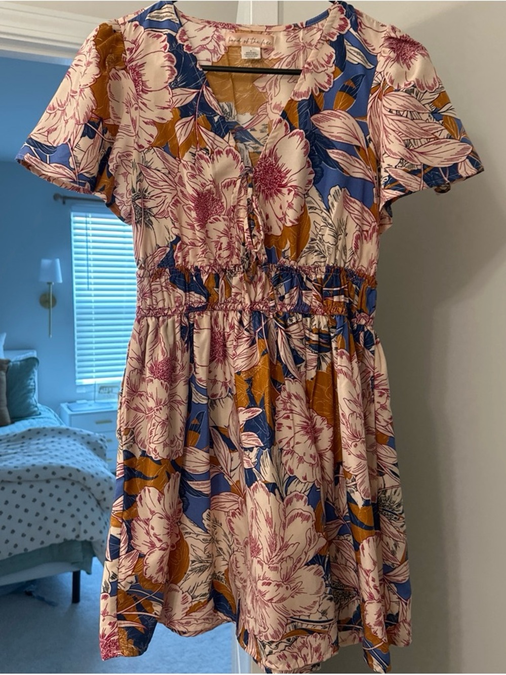 Floral V-Neck Smocked Waist Mini Dress
